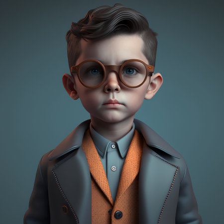 3d illustration of a little boy in glasses and a jacket.の素材