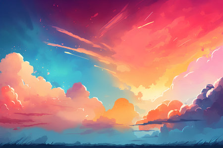 Fantasy landscape with clouds. Colorful sky. Vector illustration.の素材