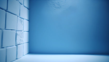 Blue wall with white brick and light. Abstract background for design.の素材