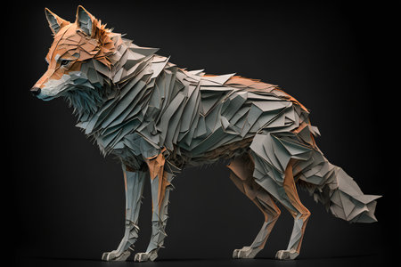 3d rendering of a wolf origami style isolated on black backgroundの素材