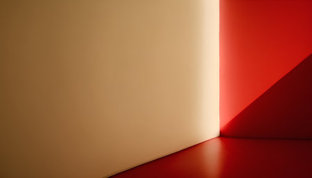 Red and yellow wall with light from the window. Abstract background.の素材