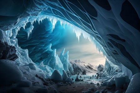 Ice cave in winter landscape of Iceland. Computer generated 3D photo renderingの素材