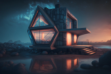 Futuristic house in the desert. 3D illustration. Fantasy.の素材