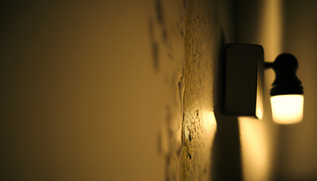 Lighting on the wall in the dark. Selective focus.の素材