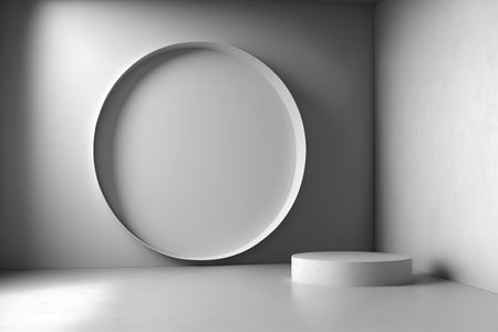 Abstract empty room with round podium and concrete wall. 3d renderの素材