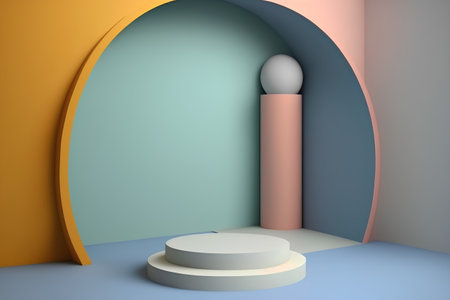 3d rendering of an abstract background with a podium and arch.の素材