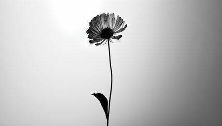 Black and white image of a daisy flower on a white backgroundの素材