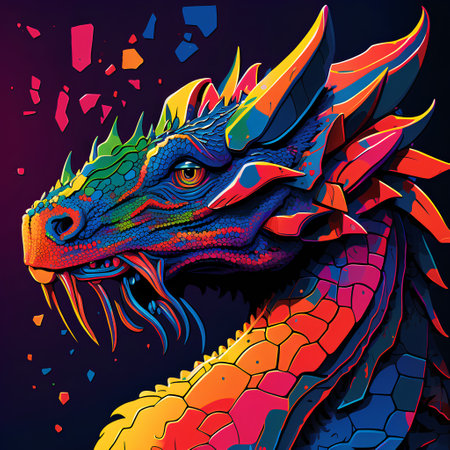 Dragon head. Colorful vector illustration for t-shirt print.の素材