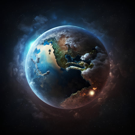 Earth planet in space. Elements of this image furnished by NASA.の素材