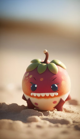 Funny watermelon toy in the sand on the beach at sunsetの素材