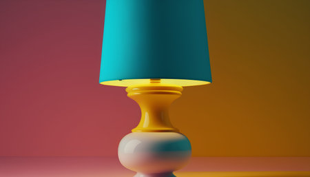 3d rendering of a turquoise lamp on a yellow backgroundの素材
