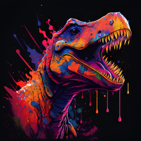 dinosaur head and paint splashes on a black background. vector illustrationの素材