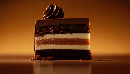 Chocolate cake on a brown background. Shallow depth of field.の素材