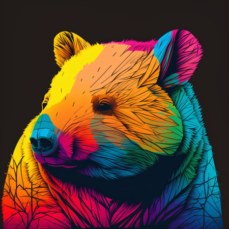 Colorful bear head. Vector illustration for t-shirt design.の素材