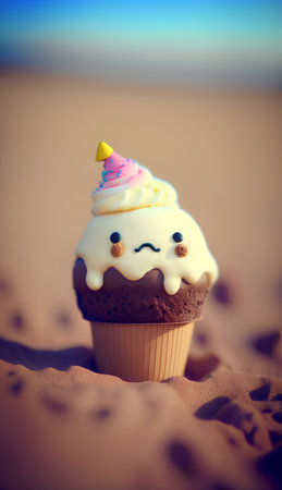 Birthday cupcake on the sand with filter effect retro vintage styleの素材