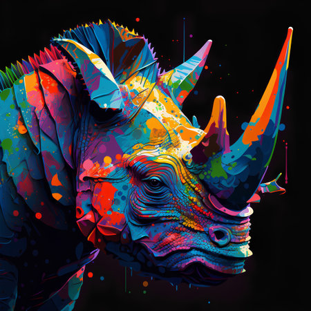 Colorful rhinoceros on black background. Vector illustration.の素材