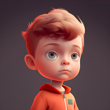 3D Illustration of a Cute Little Boy in an Orange Jacketの素材