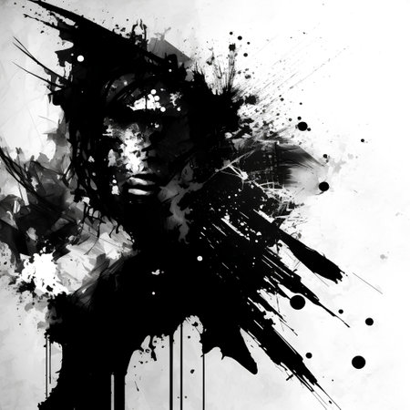 abstract black grunge background with paint splashes and blotsの素材
