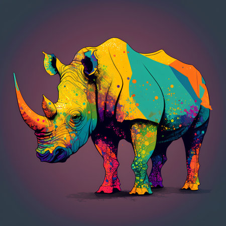 rhinoceros with colorful grunge background. Vector illustration.の素材
