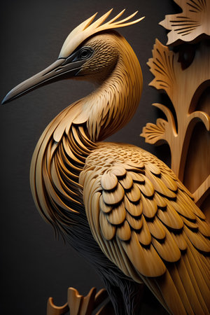 Wooden carving of a bird in the form of an eagle.の素材