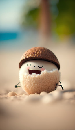 Coconut in the form of a funny character on the beachの素材