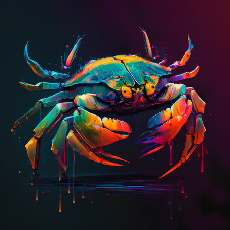 Crab with watercolor splashes on dark background. Vector illustration.の素材