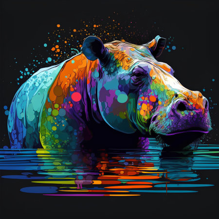 Hippo on a black background with water drops. Vector illustrationの素材