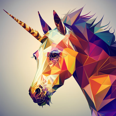 Unicorn polygonal head isolated on white background. Vector illustration.の素材