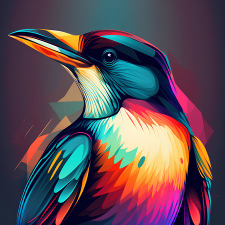 Colorful bird on a dark background. Vector illustration of a bird.の素材