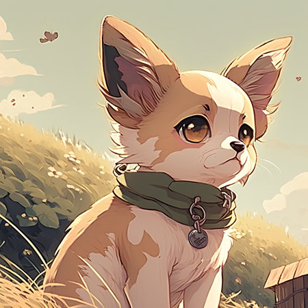 Chihuahua dog in the meadow. Vector illustration.の素材