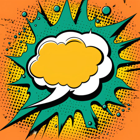 Comic speech bubble in pop art style on colorful background. Vector illustration.の素材