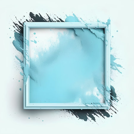 Blue watercolor paint splash frame on white background. Vector illustration.の素材