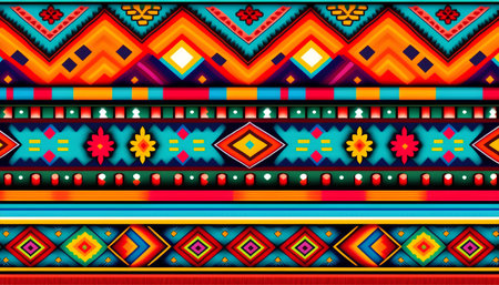 Geometric ethnic seamless pattern with aztec, mexican, navajo, african motifs. Aztec background. Fabric, cloth design, wallpaper, wrapping.の素材