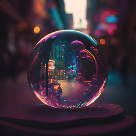 Crystal ball with colorful bokeh in the night city street.の素材