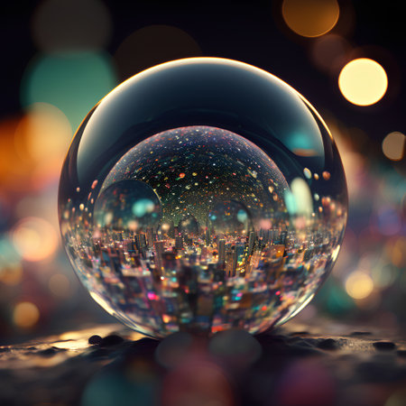 crystal ball with abstract city in the background. 3d renderの素材