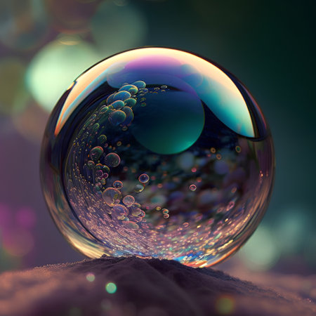 abstract scene of soap bubbles in the sand with bokeh effectの素材