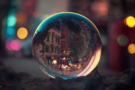 Crystal ball with colorful bokeh in the city at night.の素材