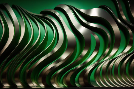 Luxury green metallic background with waves and lines. 3d renderの素材