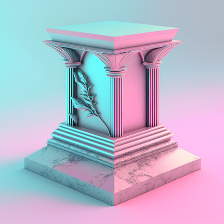 3d rendering of an ancient Greek column on a colorful background.の素材