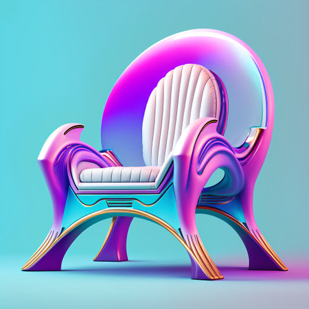3d render of an armchair on a blue background. 3d illustrationの素材