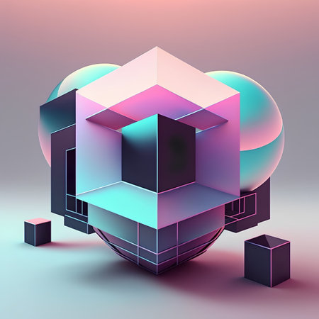 3d render, abstract background, cube shape, digital illustration.の素材
