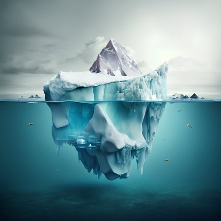 Iceberg floating in the ocean with icebergs and seagullsの素材