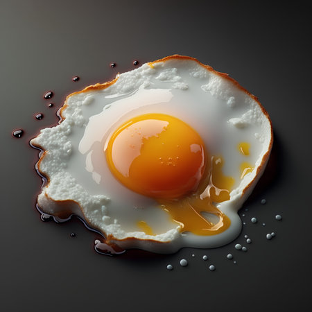 Fried egg in the shape of a heart on a dark backgroundの素材