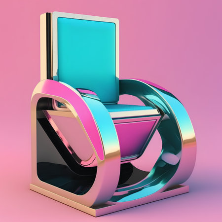 3d render of a modern office chair with a tablet on a pink backgroundの素材
