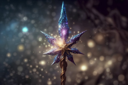 Magic star on a dark background. Fantasy magic. 3d renderingの素材
