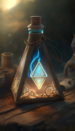 Magic potion in a bottle. Witchcraft concept. 3D Renderingの素材