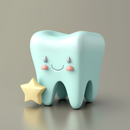 Tooth with a star on a gray background. 3d illustrationの素材