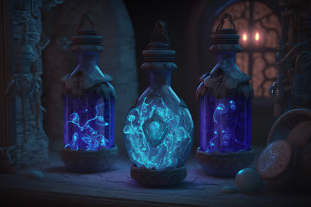 3d illustration of magic potion in a bottle. Fantasy scene.の素材