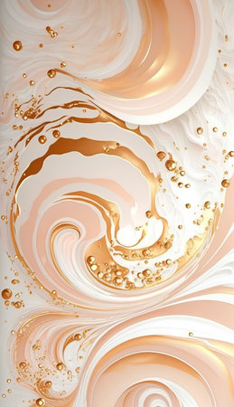 3d illustration of abstract background with golden and white waves and dropsの素材
