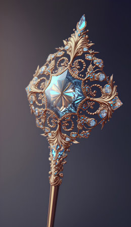 3D illustration. Golden brooch with precious stones on a dark background.の素材